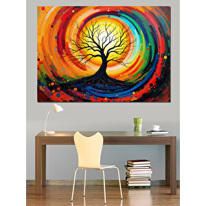 Gökkuşağı Ağacı Dekoratif Kanvas - Mdf Ahşap Tablo