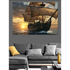 Gün Batımında Eski Yelkenli Dekoratif Kanvas - Mdf Ahşap Tablo 50x70 cm