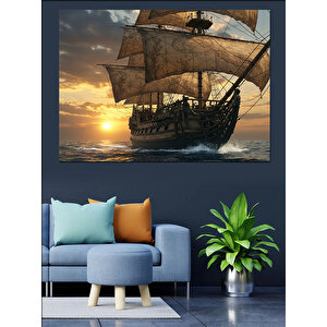 Gün Batımında Eski Yelkenli Dekoratif Kanvas - Mdf Ahşap Tablo 50x70 cm