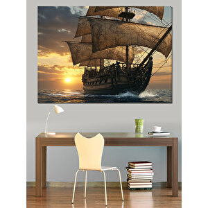 Gün Batımında Eski Yelkenli Dekoratif Kanvas - Mdf Ahşap Tablo