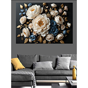 Altın Mavi Gül Kompozisyonu Dekoratif Kanvas - Mdf Ahşap Tablo 50x70 cm