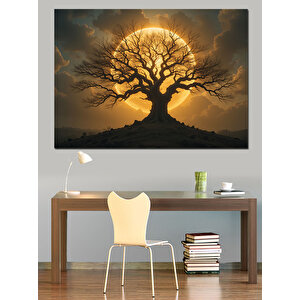 Sisli Gün Doğumu Ve Ağaç Dekoratif Kanvas - Mdf Ahşap Tablo 70x100 cm