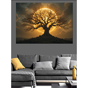 Sisli Gün Doğumu Ve Ağaç Dekoratif Kanvas - Mdf Ahşap Tablo 70x100 cm