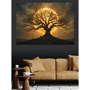 Sisli Gün Doğumu Ve Ağaç Dekoratif Kanvas - Mdf Ahşap Tablo 70x100 cm