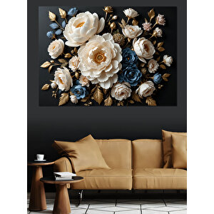 Altın Mavi Gül Kompozisyonu Dekoratif Kanvas - Mdf Ahşap Tablo