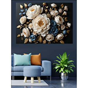 Altın Mavi Gül Kompozisyonu Dekoratif Kanvas - Mdf Ahşap Tablo