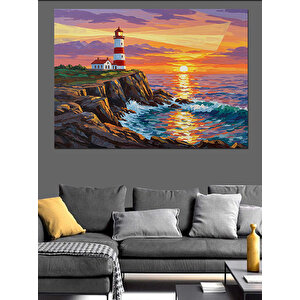 Gün Batımında Deniz Feneri Dekoratif Kanvas - Mdf Ahşap Tablo 100x140 cm