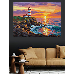 Gün Batımında Deniz Feneri Dekoratif Kanvas - Mdf Ahşap Tablo 100x140 cm