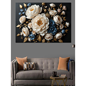 Altın Mavi Gül Kompozisyonu Dekoratif Kanvas - Mdf Ahşap Tablo 100x140 cm
