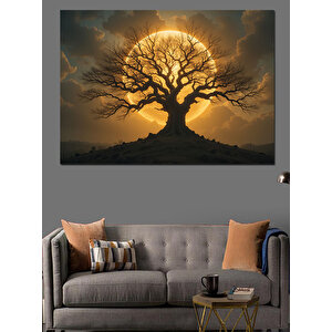 Sisli Gün Doğumu Ve Ağaç Dekoratif Kanvas - Mdf Ahşap Tablo