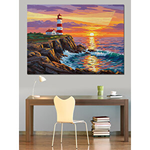 Gün Batımında Deniz Feneri Dekoratif Kanvas - Mdf Ahşap Tablo 35x50 cm