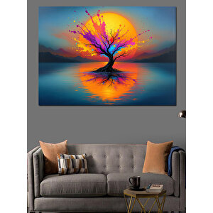 Göl Üzerinde Büyülü Ağaç Dekoratif Kanvas - Mdf Ahşap Tablo 100x140 cm