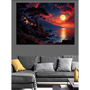 Gün Batımında Ağaç Ve Sahil Dekoratif Kanvas - Mdf Ahşap Tablo