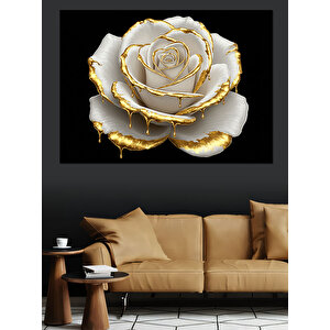 Altın Beyaz Gül Heykeli Dekoratif Kanvas - Mdf Ahşap Tablo 25x35 cm