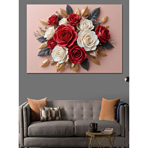 Kırmızı Beyaz Gül Aranjmanı Dekoratif Kanvas - Mdf Ahşap Tablo 100x140 cm