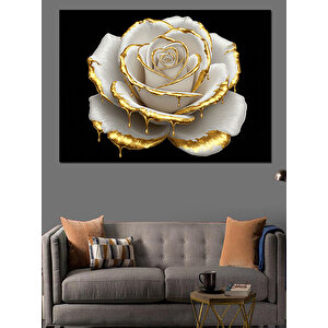 Altın Beyaz Gül Heykeli Dekoratif Kanvas - Mdf Ahşap Tablo 50x70 cm