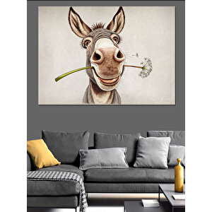 Gülümseyen Sevimli Eşek Dekoratif Kanvas - Mdf Ahşap Tablo 70x100 cm