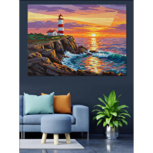 Gün Batımında Deniz Feneri Dekoratif Kanvas - Mdf Ahşap Tablo