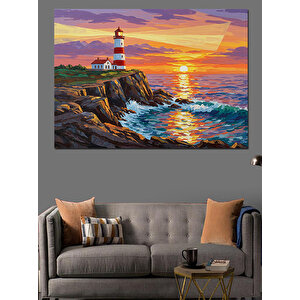Gün Batımında Deniz Feneri Dekoratif Kanvas - Mdf Ahşap Tablo