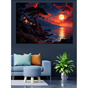 Gün Batımında Ağaç Ve Sahil Dekoratif Kanvas - Mdf Ahşap Tablo 70x100 cm