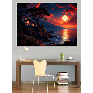 Gün Batımında Ağaç Ve Sahil Dekoratif Kanvas - Mdf Ahşap Tablo 70x100 cm