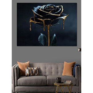 Altın Parlak Siyah Gül Dekoratif Kanvas - Mdf Ahşap Tablo