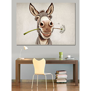 Gülümseyen Sevimli Eşek Dekoratif Kanvas - Mdf Ahşap Tablo 50x70 cm