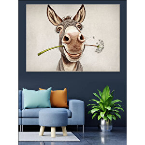 Gülümseyen Sevimli Eşek Dekoratif Kanvas - Mdf Ahşap Tablo