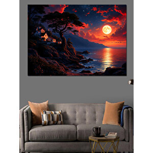 Gün Batımında Ağaç Ve Sahil Dekoratif Kanvas - Mdf Ahşap Tablo 35x50 cm