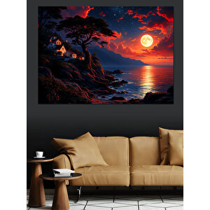 Gün Batımında Ağaç Ve Sahil Dekoratif Kanvas - Mdf Ahşap Tablo