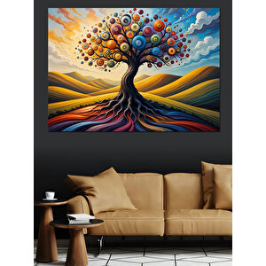Dalgalı Ağaç Manzarası Dekoratif Kanvas - Mdf Ahşap Tablo 70x100 cm