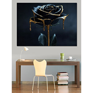 Altın Parlak Siyah Gül Dekoratif Kanvas - Mdf Ahşap Tablo 50x70 cm