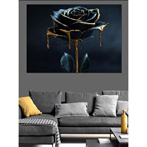 Altın Parlak Siyah Gül Dekoratif Kanvas - Mdf Ahşap Tablo 50x70 cm