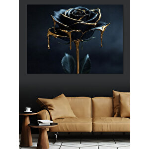 Altın Parlak Siyah Gül Dekoratif Kanvas - Mdf Ahşap Tablo 50x70 cm