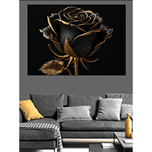 Siyah Gül Ve Altın Dekoratif Kanvas - Mdf Ahşap Tablo 100x140 cm