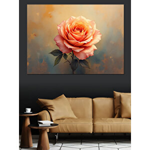 Soluk Renkli Şeftali Gülü Dekoratif Kanvas - Mdf Ahşap Tablo 35x50 cm
