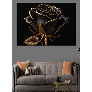 Siyah Gül Ve Altın Dekoratif Kanvas - Mdf Ahşap Tablo 70x100 cm