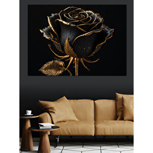 Siyah Gül Ve Altın Dekoratif Kanvas - Mdf Ahşap Tablo
