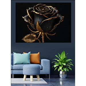 Siyah Gül Ve Altın Dekoratif Kanvas - Mdf Ahşap Tablo