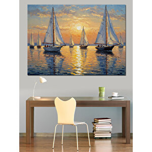 Gün Batımında Yelkenli Tekneler Dekoratif Kanvas - Mdf Ahşap Tablo 35x50 cm
