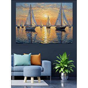 Gün Batımında Yelkenli Tekneler Dekoratif Kanvas - Mdf Ahşap Tablo