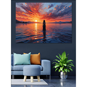 Gün Batımında Kadın Silüeti Dekoratif Kanvas - Mdf Ahşap Tablo 100x140 cm
