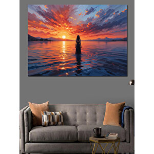 Gün Batımında Kadın Silüeti Dekoratif Kanvas - Mdf Ahşap Tablo 100x140 cm