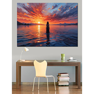 Gün Batımında Kadın Silüeti Dekoratif Kanvas - Mdf Ahşap Tablo 100x140 cm