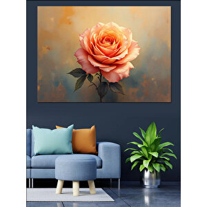 Soluk Renkli Şeftali Gülü Dekoratif Kanvas - Mdf Ahşap Tablo 25x35 cm