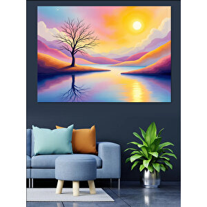 Göl Manzarasında Ağaç Dekoratif Kanvas - Mdf Ahşap Tablo