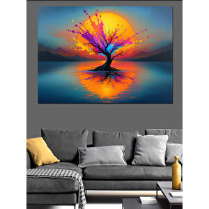 Göl Üzerinde Büyülü Ağaç Dekoratif Kanvas - Mdf Ahşap Tablo