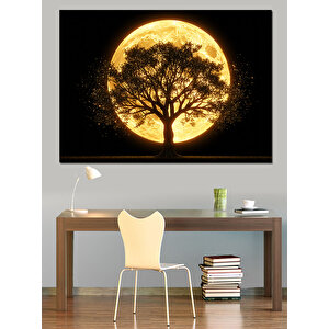 Dolunay Ve Ağaç Dekoratif Kanvas - Mdf Ahşap Tablo 100x140 cm