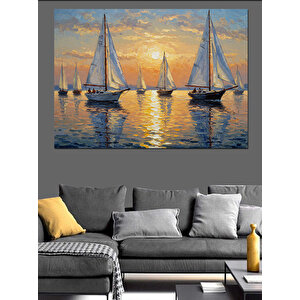 Gün Batımında Yelkenli Tekneler Dekoratif Kanvas - Mdf Ahşap Tablo 70x100 cm
