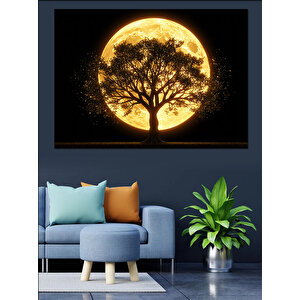 Dolunay Ve Ağaç Dekoratif Kanvas - Mdf Ahşap Tablo